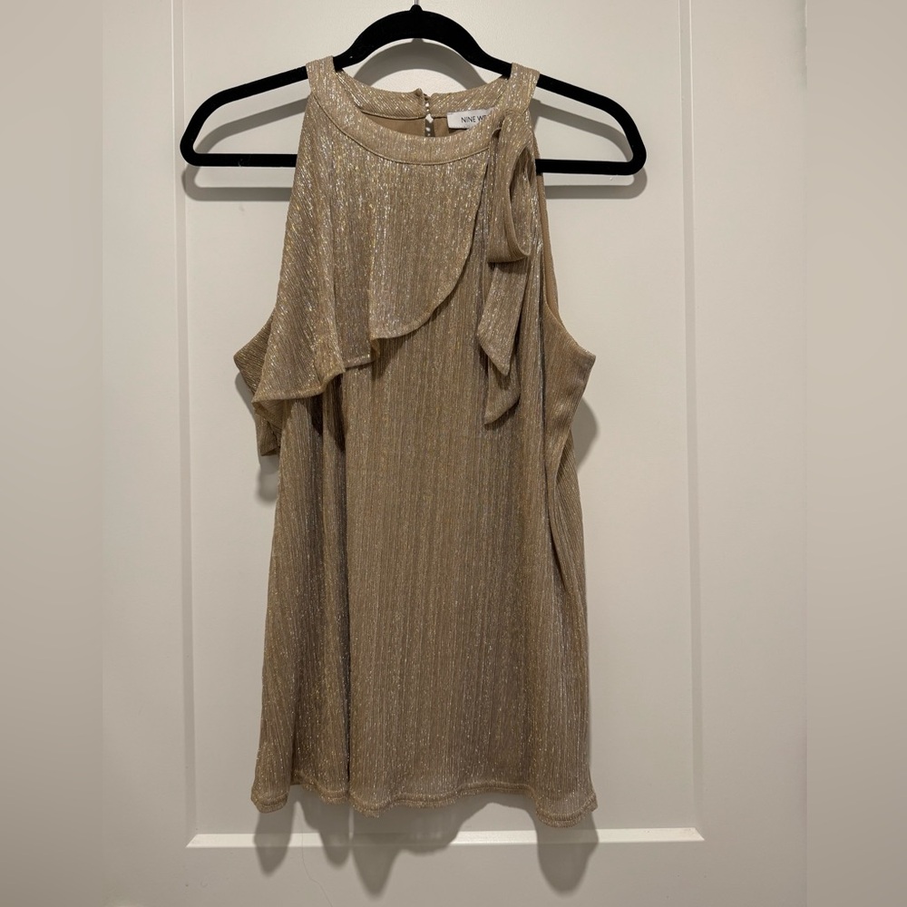 NINE WEST GOLD AND BEIGE SLEEVELESS LADIES TOP SIZE LARGE
